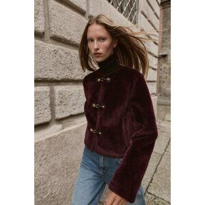 ZARA FAUX FUR JACKET WITH FIREMAN CLASPS